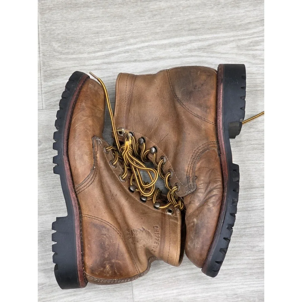 Vintage Chippewa USA Leather Work Boots Mens 6D Brown Lace Up Logger Vibram